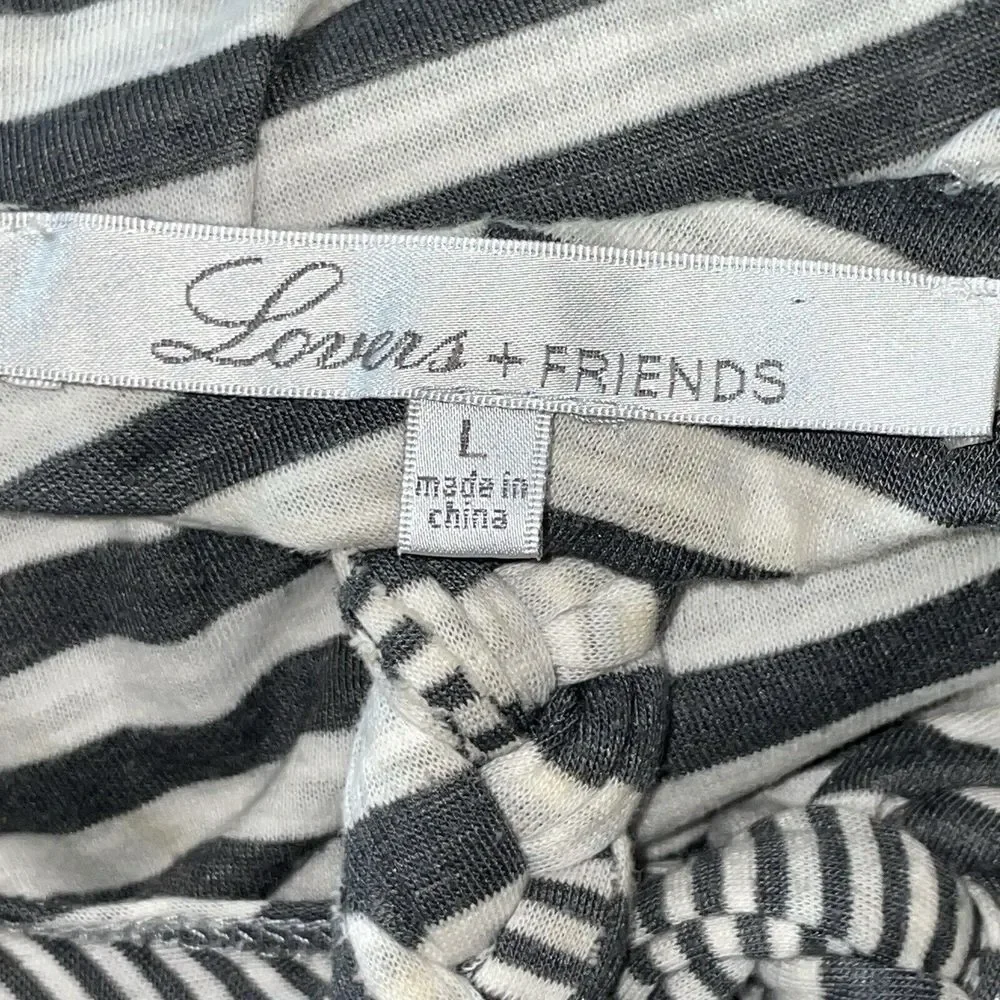 Lover + Friends Striped Grey Cream‎ Jersey Halter Maxi Long Dress Size Large
